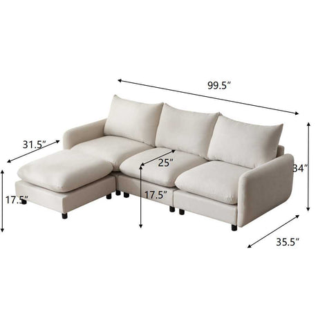 99 in. 4-Piece L Shaped Modular Free Combination Sectional Sofa Couch with Ottoman - sold by Home Elegance USA