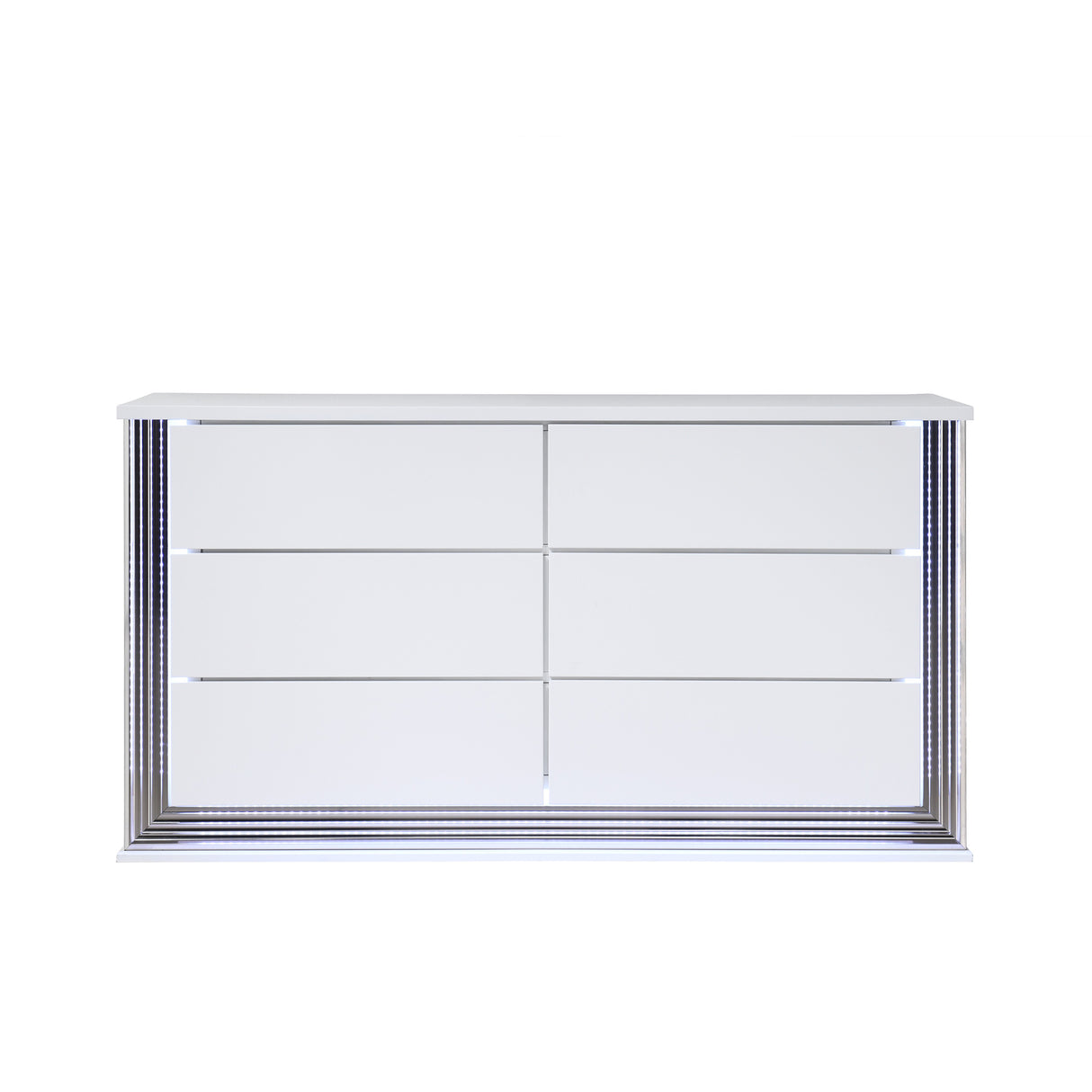 Moon Smooth White Dresser with LED Lighting in Solid Wood and MDF, 61 Inches