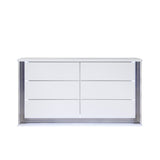 Moon Smooth White Dresser with LED Lighting in Solid Wood and MDF, 61 Inches