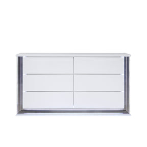Moon Smooth White Dresser with LED Lighting in Solid Wood and MDF, 61 Inches
