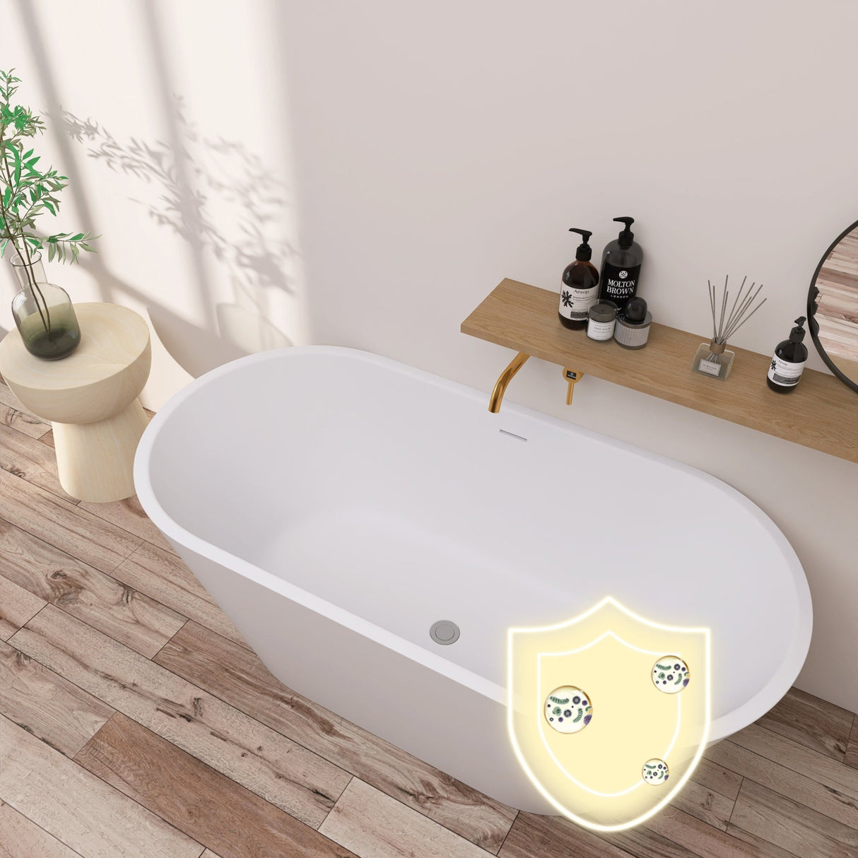 51" Acrylic Free Standing Tub - Classic Oval Shape Soaking Tub, Adjustable Freestanding Bathtub with Integrated Slotted Overflow and Chrome Pop - up Drain Anti - clogging Gloss White - W99564644 - image - 3