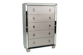 Traditional Silver Finish 1pc Chest Bedroom Furniture Stainless Deco Panel 5-Drawers Hanging Pull Storage Space