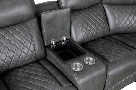 Home Theater Seating Manual Recliner with Cup Holder, Hide-Away Storage PU Reclining Sofa for Living Room, Home Theater, Gray - sold by Home Elegance USA