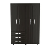 Hamilton Mobile Armoire, 4-Doors Cabinet, Three Drawers, Rods, Four Shelves, Black Wengue - Bedroom - sold by Home Elegance USA