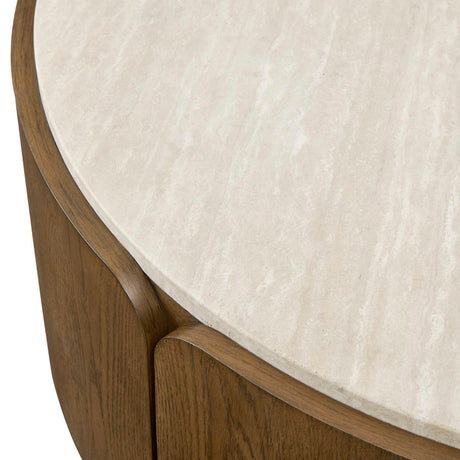 Tindall Round Travertine Coffee Table Brown / White / Woodtone - White / Dark Brown by Uttermost - View 3