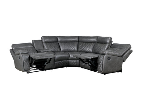 Home Theater Seating Manual Recliner with Cup Holder, Hide-Away Storage PU Reclining Sofa for Living Room, Home Theater, Gray - sold by Home Elegance USA