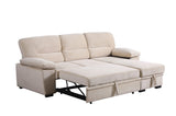 Kipling Beige Velvet Fabric Reversible Sleeper Sectional Sofa Chaise - Home Elegance USA