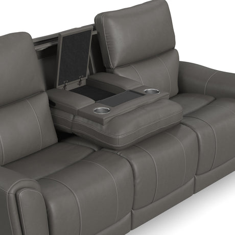 Carter Power Reclining Sofa With Console & Power Headrests & Lumbar - Smoke | Flexsteel