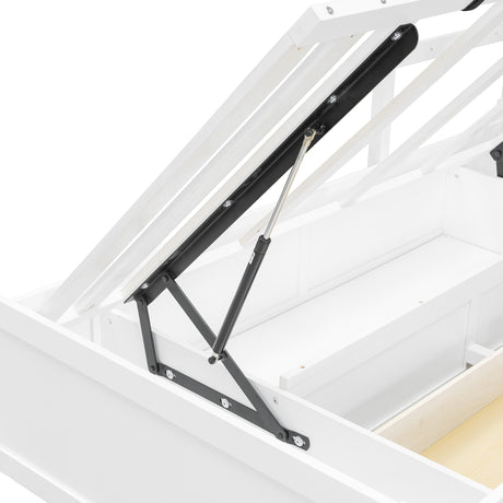 Twin Bunk Bed with Drawers, Wardrobe, Storage Shelves and Hydraulic Bed,White - sold by Home Elegance USA