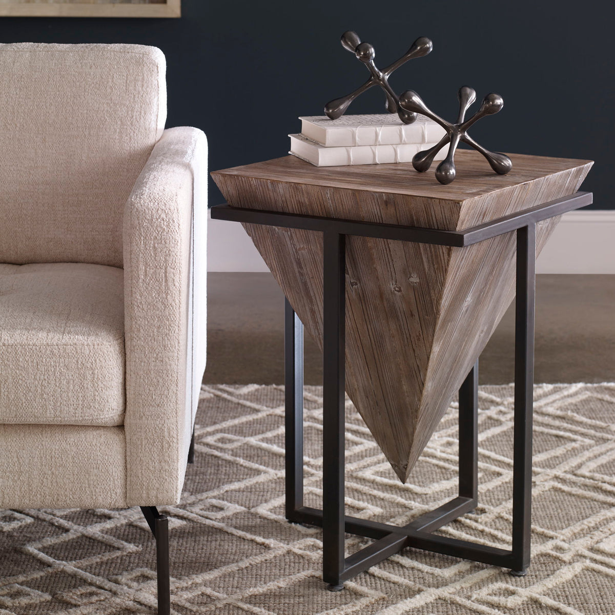 Bertrand Wood Accent Table - Light Brown / Black by Uttermost - View 7