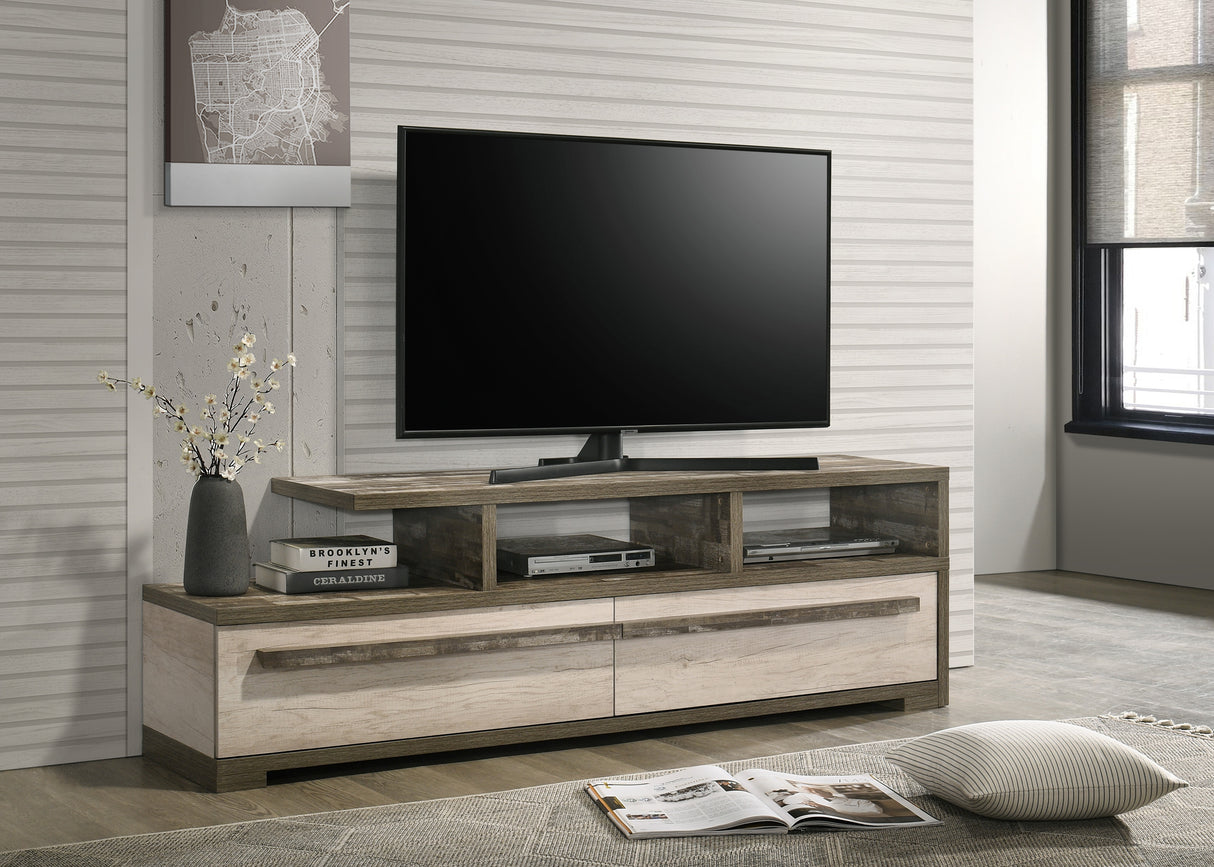 1pc TV Stand Two-tone Wood Finish Contemporary Open Shelving Spacious Drawers Concealed Storage Wooden Living Room Furniture
