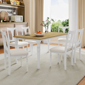 7-Piece Dining Table Set, 60inch to 78inch Extendable Wood Dining Table with Removable Leaf, Kitchen Table Set with 6 Upholstered Side Chair, Dining Table Set for 6 - sold by Home Elegance USA