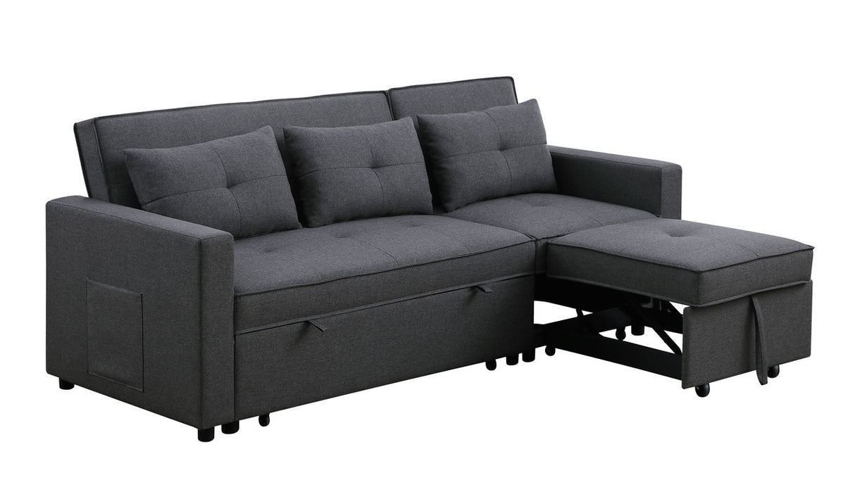 Zoey Dark Gray Linen Convertible Sleeper Sofa with Side Pocket - Home Elegance USA