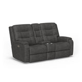 Arlo Transitional Leather Power Reclining Loveseat With Console & Power Headrests & Lumbar | Flexsteel