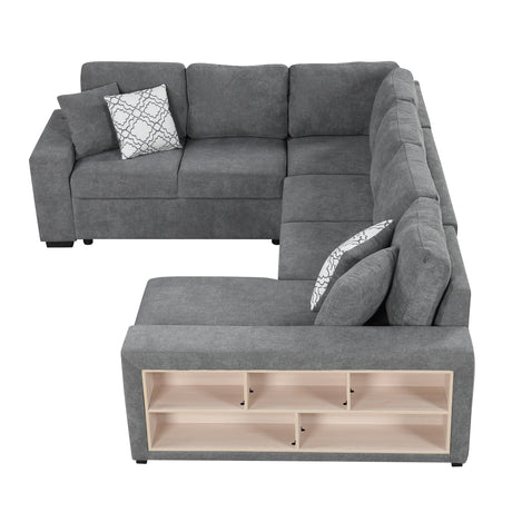 Modern Grey U-Shaped Sectional Sofa Bed with USB Ports, Storage Chaise & Pillows, Chenille Fabric, 109' - sold by Home Elegance USA