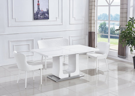 63"/78.7" Extendable Dining Table with Butterfly Leaf, High Gloss Lacquer Coating and Pedestal Base in White/Chrome - W1241S00156 - image - 1