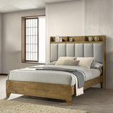 Transitional Brown Finish 1pc King Size Bed Upholstered Headboard USB Ports Wooden Bedroom Furniture