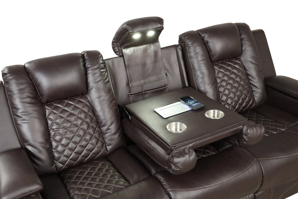 Benz LED & Power Reclining 2 Pc Set Made With Faux Leather in Brown | Home Elegance USA