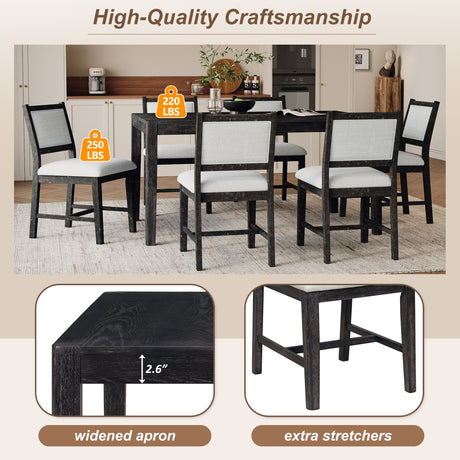 TREXM 7-Piece Retro Dining Table Set for 6, 1 Rectangular Wood Dining Table Set for 6 with Upholstered Chairs for Dining Room and Kitchen (Espresso) - sold by Home Elegance USA