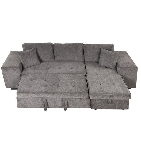 104.5' Modern L-Shape 3 Seat Reversible Sectional Couch, Pull Out Sleeper Sofa with Storage Chaise and 2 Stools for Living Room Furniture Set,Knox Charcoal (old sku:SG000431AAA) - sold by Home Elegance USA