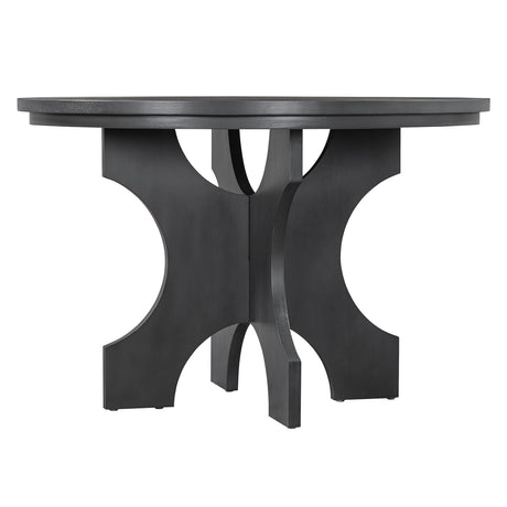TREXM 5-piece Rustic Charm Round Dining Set with 3 Upholstered Chairs and Curved Bench for Dining Room, Kitchen and Living Room (Gray) - sold by Home Elegance USA