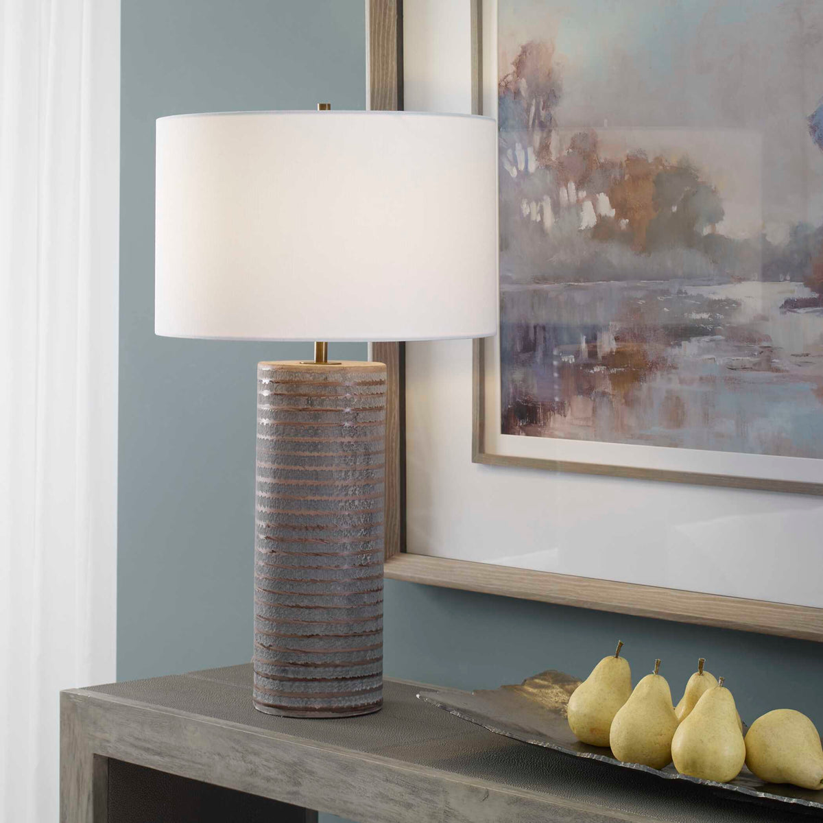 Monolith Table Lamp - Dark Gray / White by Uttermost - View 2