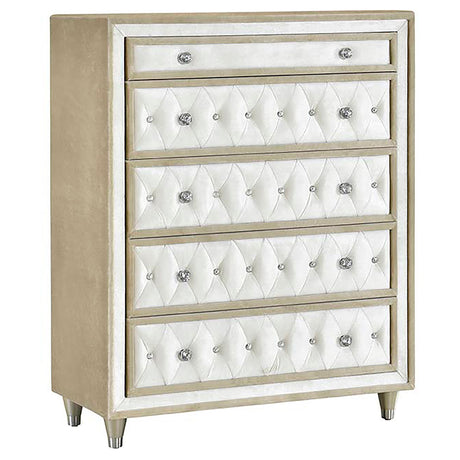 Justine Ivory and Camel 5-piece Upholstered Bedroom Set - sold by Home Elegance USA