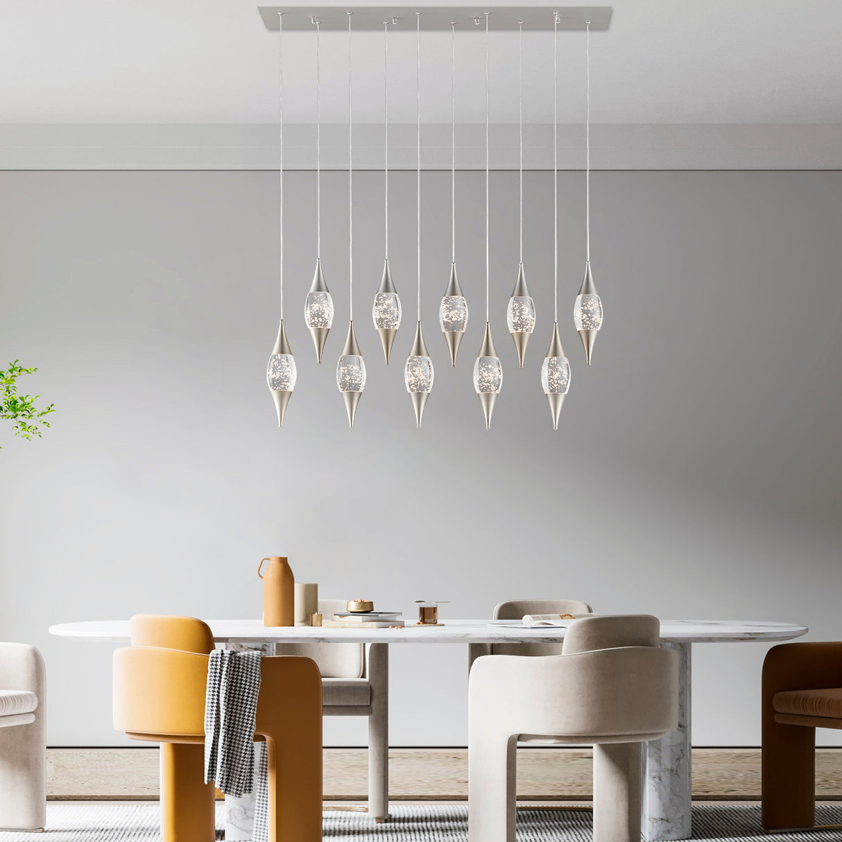 Shinny Teardrops Rectangular Chandelier // Matte Nickel  | Finesse - Home Elegance USA
