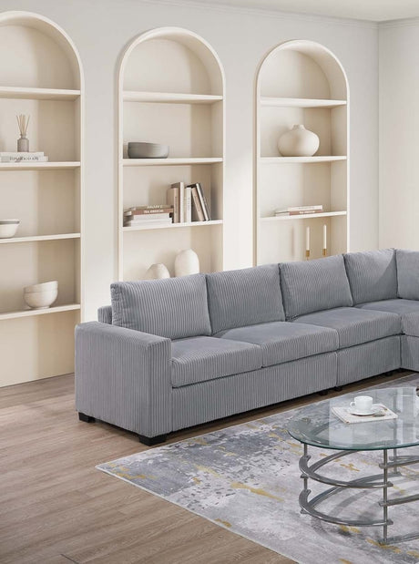 Modern Large Family Light Gray Corduroy 6pc Sectional Set Living Room One Arm Loveseat Wedge Console Armless Chair Couch Set - sold by Home Elegance USA