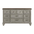 Nine Drawers Dresser Antique Gray and Brown Finish Bedroom Furniture 1pc