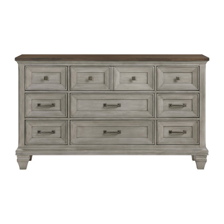 Nine Drawers Dresser Antique Gray and Brown Finish Bedroom Furniture 1pc