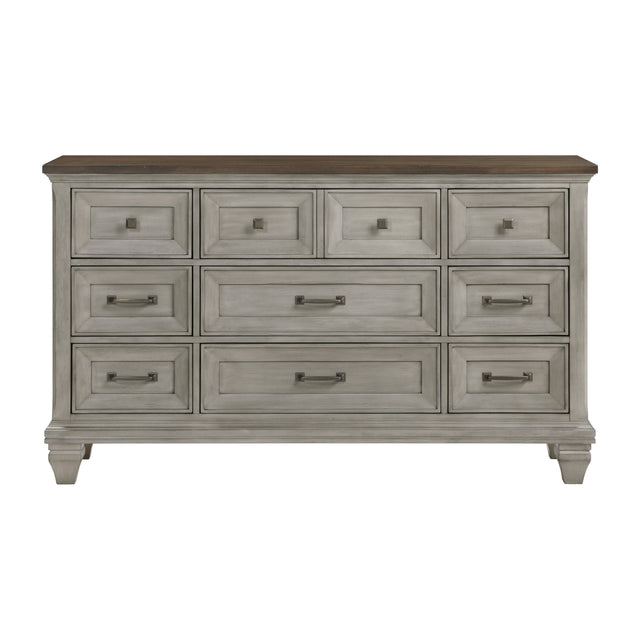 Nine Drawers Dresser Antique Gray and Brown Finish Bedroom Furniture 1pc