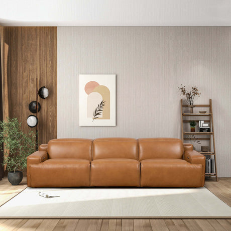 Urbana Triple PWR Recliner Sofa - Tan Leather - sold by Home Elegance USA
