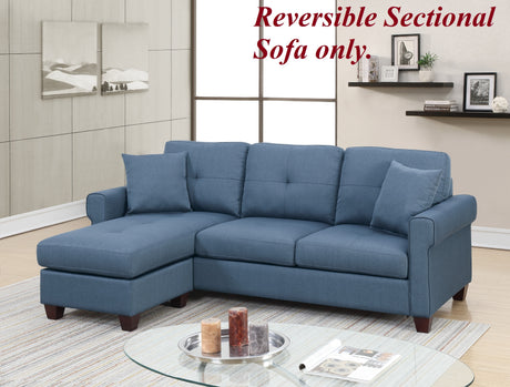 Blue Color Glossy Polyfiber Tufted Cushion Couch Sectional Sofa Chaise Living Room Furniture Reversible Sectionals Chaise - sold by Home Elegance USA