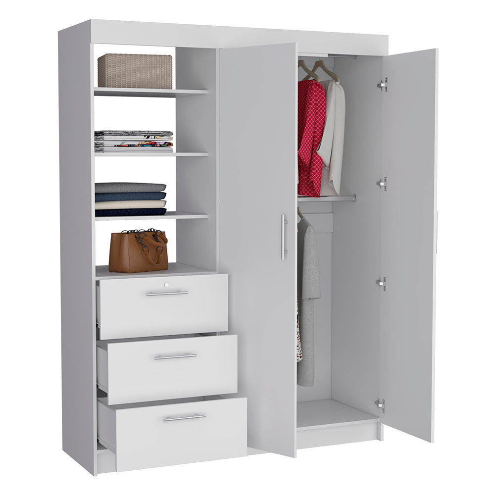 Kenya 3 Drawers Armoire, Double Door, 3-Tier Shelf -White - sold by Home Elegance USA