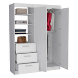 Kenya 3 Drawers Armoire, Double Door, 3-Tier Shelf -White - sold by Home Elegance USA