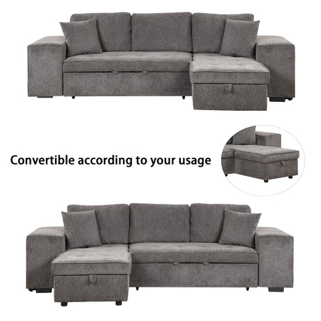 104.5' Modern L-Shape 3 Seat Reversible Sectional Couch, Pull Out Sleeper Sofa with Storage Chaise and 2 Stools for Living Room Furniture Set,Knox Charcoal (old sku:SG000431AAA) - sold by Home Elegance USA