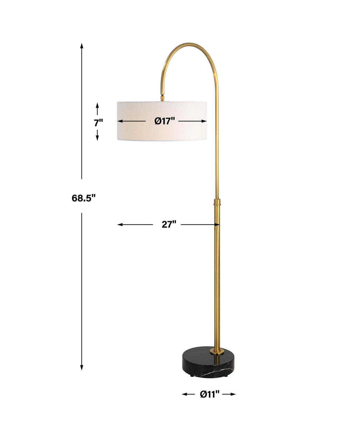 Huxford Brass Arch Floor Lamp - Yellow by Uttermost - View 8