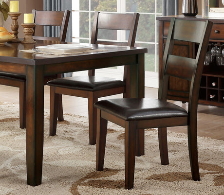 Cherry Finish Classic 6pc Dining Set Wooden Table w Draw Leaf Bench and 4 Side Chairs Faux Leather Upholstered Durable Furniture Transitional Style Ladder Back - sold by Home Elegance USA