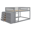 Stylish Full Over Full Bunk Bed with 4 Drawers and 3 Shelves, Gray Solid Wood