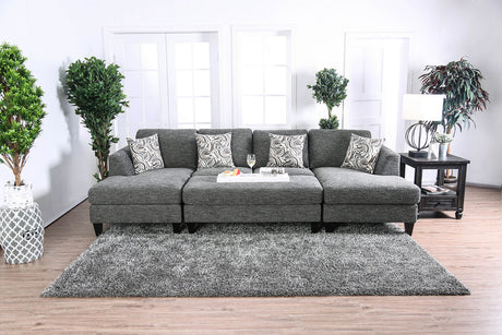 Gray Chenille 5pc Sectional Set Living Room Furniture Pillows Armless Chair Ottoman Chaise Plush Couch Sectionals - sold by Home Elegance USA