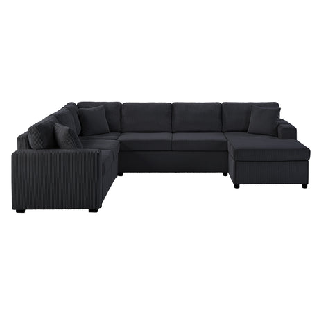 Oversized Sectional Sofa 115.3' U-Shaped Sofa with Chaise Lounge and Three Soft Throw Pillows, Black Corduroy Fabric - sold by Home Elegance USA