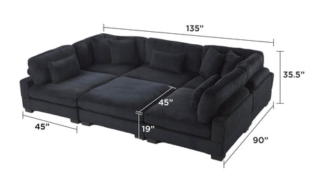 Bentley Modern Style Modular Sectional unique layout made with Corduroy fabric and wood in Black Setup-1 (NJ Warehouse Inventory) - sold by Home Elegance USA
