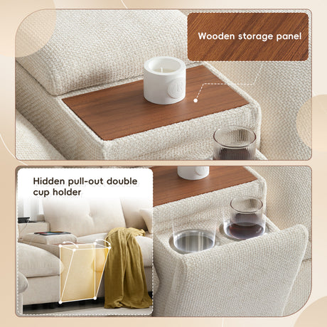 136'' Modular Sectional Sofa with Console, Cup Holder, USB Charger, Movable Storage Ottoman, Pull-line&Tufted Design, U-Shaped Oversized Chenille Sofa for Living Room&Apartment,2 Colors - sold by Home Elegance USA