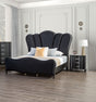 Lovely Attractive Bedroom 3pc Set Queen Size Bed 2x Nightstands Black Fabric Padded HB Wood Legs - sold by Home Elegance USA