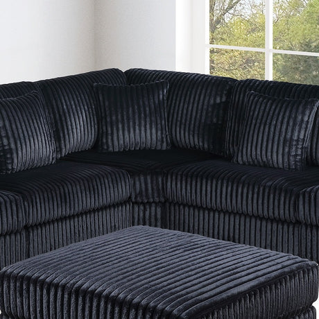 Contemporary Modern 7-PC Modular L-Sectional Sofa Set USB Cup Holder Black Corduroy Living Room Furniture Ottoman - sold by Home Elegance USA