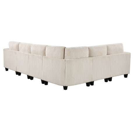 6-Piece Modular Sectional with Storage Seats, Side Pockets, Charging Ports Beige Corduroy Fabric Modern Living Room Sectional Couch Solid Wood Furniture - sold by Home Elegance USA