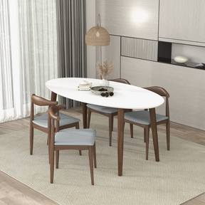 Ada Mid Century Modern Style Solid Wood White Top Oval Dining Table and 4 Side Chairs - sold by Home Elegance USA