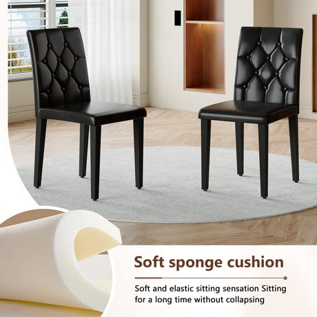 Table and chair set.64.5 x 35.4 Inch Stylish Black Wood Color Textured Dining Table.4-pack black PU dining chairs: ergonomic buckle backrest.Exudes A Strong Sense Of Fashion. - sold by Home Elegance USA