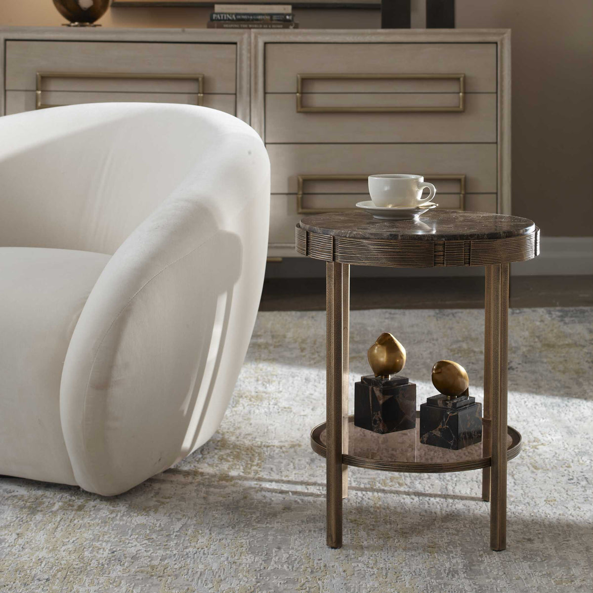 Cusano Round Dark Marble Accent Table Brass / Brown - Gold / Dark Brown by Uttermost - View 3